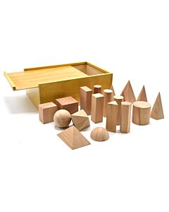 Eisco Labs 3 Dimensional Geometrical Shape Learning: Set of 19 in Hardwood Case
