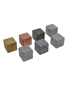 Eisco Labs Density Cubes, 0.75" - Set of 7 - Brass, Lead, Zinc, Copper, Aluminum, Iron, and Tin - Labeled - Includes Plastic Storage Case