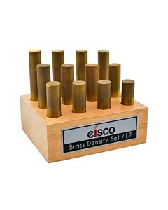 Eisco Labs 12pc Cylindrical Bars Density Set, Brass - Wooden Storage Block