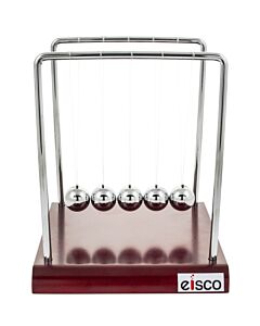 Eisco Labs Advanced Newtons Cradle with Red Wood Base - 7.25" Tall, 4.3g Ni Plated Steel Balls, 7"x6" Base