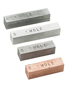 Eisco Labs Mole Set - 4 Metal Bars that Represent "1 Mole" of the Element - Copper, Iron, Zinc, Aluminum