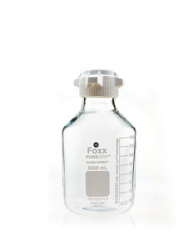 Foxx Life Sciences PUREGRIP® Glass Carboys, Round, Clear, 83B VersaCap®, 5 L, 1/EA