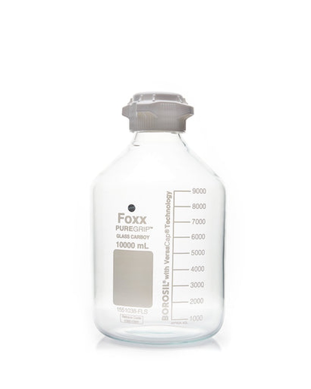Foxx Life Sciences PUREGRIP® Glass Carboys, Round, Clear, 83B VersaCap®, 10 L, 1/EA