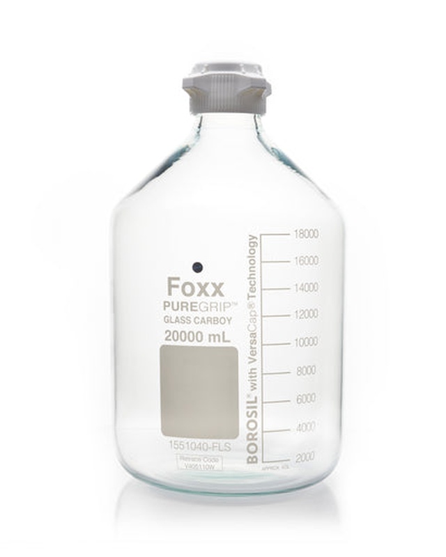 Foxx Life Sciences PUREGRIP® Glass Carboys, Round, Clear, 83B VersaCap®, 20 L, 1/EA