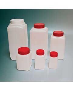 Corning® Gosselin™ Square HDPE Bottle, 1 L, Graduated, 58 mm Red Cap with Wad, Assembled, Sterile, 90/Case