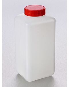 Corning® Gosselin™ Square HDPE Bottle, 2 L, Graduated, 58 mm Red Cap with Seal, Assembled, Sterile, 50/Case