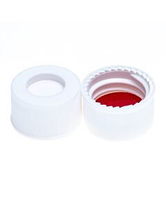 JG Finneran 13-425mm White Open Hole Polypropylene Closure, Red Ptfe/Silicone Septa, 0.065" 10-Pk(100) Qty (1000)