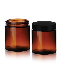 DWK KIMBLE® Amber Glass Straight-Sided Jars, Convenience Packs (Caps Attached), with Pulp / Vinyl liner, 125 mL