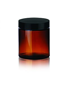 DWK KIMBLE® Amber Glass Straight-Sided Jars, Convenience Packs (Caps Attached), with PTFE-Faced LDPE Foam, 125 mL