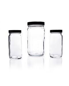 DWK KIMBLE® Clear Glass Straight-Sided Jars, tall form, Convenience Packs (Caps Attached), 250 mL, PTFE-Faced LDPE Foam