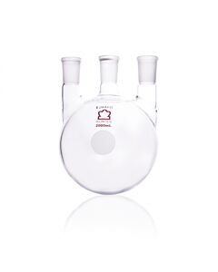 DWK KIMBLE® KONTES® Three Vertical Neck Round Bottom Flask, 2000 mL, 24/40 mm Center, 24/40 mm