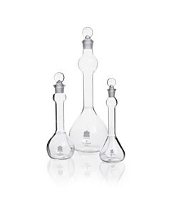 DWK KIMBLE® KONTES® Volumetric Flask, Class A, with Mixing Bulb and Pennyhead Glass Stopper, Wide Mouth, 40 mL