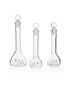 DWK KIMBLE® KIMAX® Serialized and Certified Volumetric Flask, Class A, Heavy Duty, Wide-Mouth, with Pennyhead Glass Stopper, 10 mL