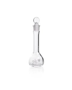 DWK KIMBLE® KIMAX® Serialized and Certified Volumetric Flask, Class A, Heavy Duty, Wide-Mouth, with Pennyhead Glass Stopper, 25 mL