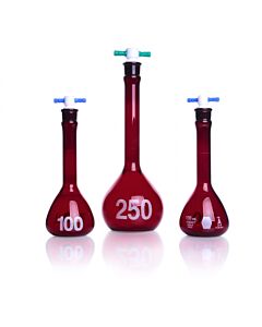 DWK KIMBLE® RAY-SORB® Volumetric Flask, Amber, Class A, Heavy Duty, Wide Mouth, with Color-Coded PTFE Stopper, 10mL