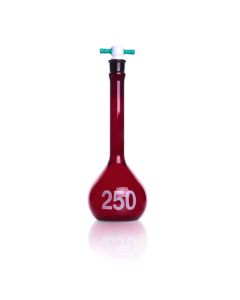 DWK KIMBLE® RAY-SORB® Volumetric Flask, Amber, Class A, Heavy Duty, Wide Mouth, with Color-Coded PTFE Stopper, 250mL