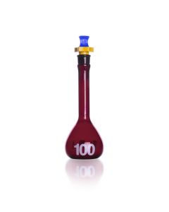 DWK KIMBLE® RAY-SORB® Volumetric Flask, Amber, Class A, Heavy Duty, Wide Mouth, with Polyethylene Stopper, 100mL