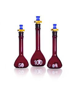DWK KIMBLE® RAY-SORB® Volumetric Flask, Amber, Class A, Heavy Duty, Wide Mouth, with Polyethylene Stopper, 20mL