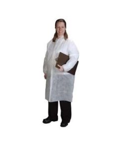 AlphaPro Lab Coat, White, Inset Sleeve, Tapered Collar, Elastic Wrist, Size L