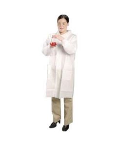 AlphaPro Lab Coat, White, Inset Sleeve, Tapered Collar, Elastic Wrist, Size MED