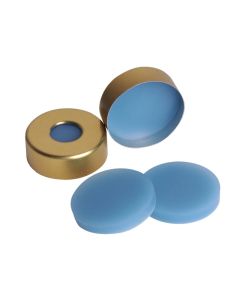 DWK WHEATON® µL MicroLiter® 20 mm Crimp Seal With Septa, Steel Crimp Seals Apron, Natural PTFE / Blue Silicone, 0.125”, Standard Apron