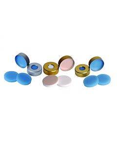DWK WHEATON® µL MicroLiter® 20 mm Crimp Seal With Septa, Steel Crimp Seals Apron, Tan PTFE / White Silicone, 0.130”, Standard Apron, Bulk Quantity