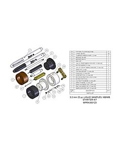 Agilent Technologies Starter Kit, 3.2 mm, 22 µL, liquids. Includes packing toolkit, 5 rotor assemblies and 2 sets of spare spacers and caps.