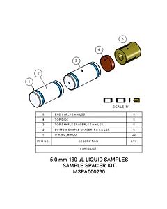 Agilent Technologies Sample Spacer Kit, 5.0 mm, 160 µL, liquids. Contains 5 front and 5 rear sample spacers, 5 end caps and 5 top discs