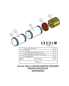 Agilent Technologies Sample Spacer Kit, 6.0 mm, 240 µL, liquids. Contains 5 front and 5 rear sample spacers, 5 end caps and 5 top discs