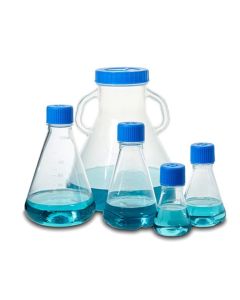 MTC Bio Flask, Erlenmeyer, 250ml, Polycarbonate, baffled botton w/ vented screw cap, Sterile, indiv wrapped, 12/CS