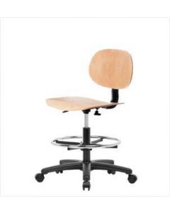 Neta ECOM Wood Medium Bench Height Chair - Nylon Base, Chrome Foot