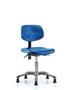 Neta ECOM Blue Polyurethane Desk Height Chair In Chrome, Adjustable