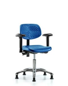 Neta ECOM Blue Polyurethane Desk Height Chair In Chrome Adjustable