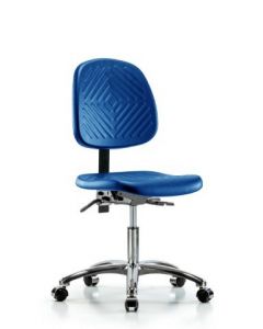 Neta ECOM Blue Polyurethane Desk Height Chair With Medium Back In Chrome