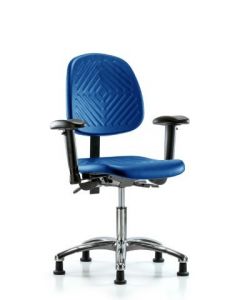 Neta ECOM Blue Polyurethane Desk Height Chair With Medium Back In Chrome