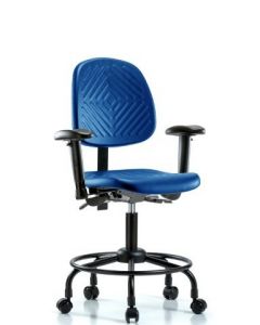 Neta ECOM Blue Polyurethane Desk Height Chair With Medium Back And Round Tube Base