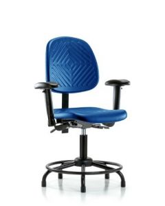 Neta ECOM Blue Polyurethane Desk Height Chair With Medium Back And Round Tube Base