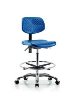 Neta ECOM Blue Polyurethane High Bench Height Chair In Chrome, Adjustable