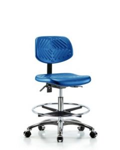 Neta ECOM Blue Polyurethane Medium Bench Height Chair In Chrome, Adjustable