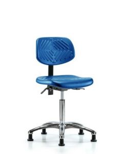 Neta ECOM Blue Polyurethane Medium Bench Height Chair In Chrome, Adjustable