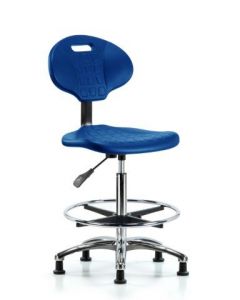 Neta ECOM Core Industrial Blue Polyurethane High Bench Height Chair In Chrome