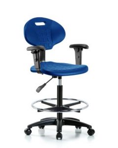 Neta ECOM Core Industrial Blue Polyurethane High Bench Height Chair, Adjustable