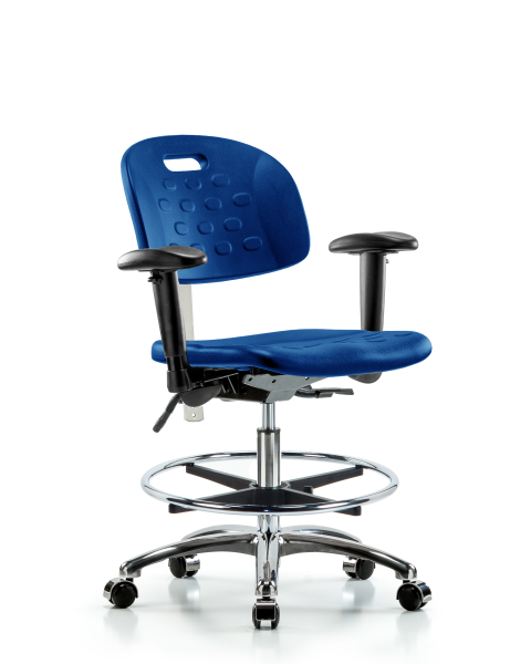 Neta ECOM Huron Polyurethane Stool - Desk Height with Casters in Gray Polyurethane