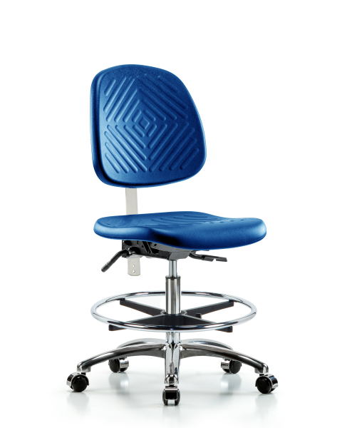 Neta ECOM Class 10 Huron Polyurethane Clean Room Stool - Medium Bench Height with Casters in Gray Polyurethane