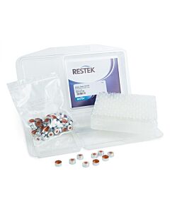 Restek Crimp Vial Convenience Kit, PTFE/Natural Rubber Septa, Untreated, Clear w/Silver Cap, 2.0 mL, 11 mm, 100-pk.