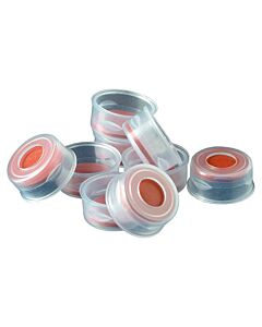 Restek Snap Ring Vial Caps w/Septa, Clear, Polypropylene, PTFE/Butyl Rubber, 2.0 mL, 11 mm, 100-pk.