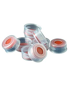 Restek Snap Ring Vial Caps w/Septa, Clear, Polypropylene, PTFE/Butyl Rubber, 2.0 mL, 11 mm, 1000-pk.