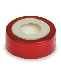 Restek Bi-Metal Magnetic Crimp-Top Caps with PTFE/Silicone Septa, 20 mm w/8 mm Hole, Red/Silver, Preassembled, 100-pk.