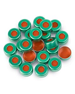 Restek Aluminum Crimp-Top Seals with PTFE/Red Rubber Septa, Green, 2.0 mL, 11 mm, 100-pk.