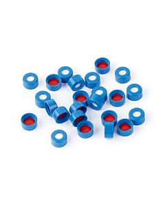 Restek Short Screw Caps, Polypropylene, Screw-Thread, PTFE/Silicone Septa, Blue, Preassembled, 2.0 mL, 9 mm, 1000-pk.